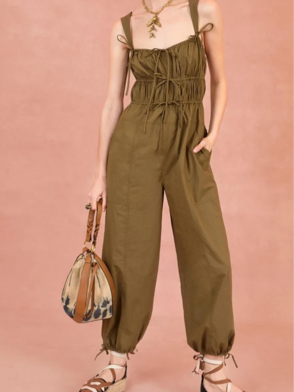 Ulla Johnson Olive Tatum Drawstring Wide-Leg Jumpsuit